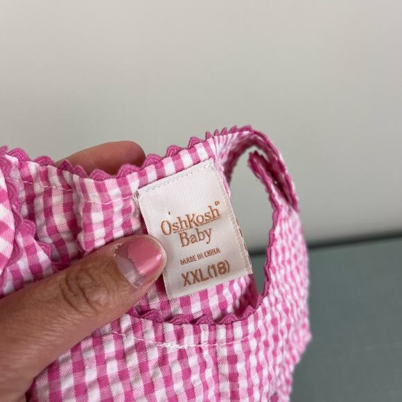 Vintage OshKosh B'gosh Pink Plaid Bunny Romper 18 Months - Picture 5 of 8